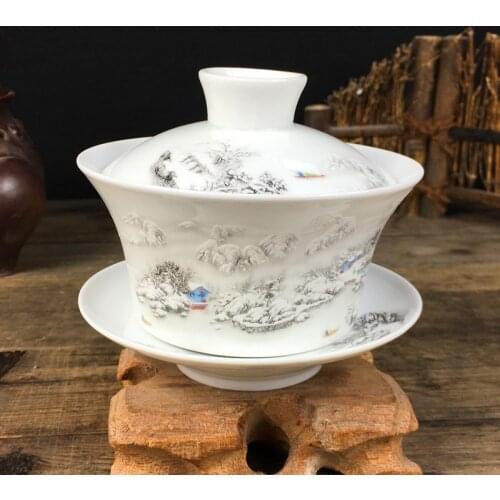 Jingdezhen large ceramic Gaiwan Tea cup Handmade Tea tureen Chinese Vintage Tea set Accessories Tea Ceremony Drinkware 220ml