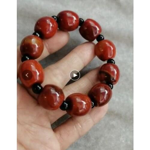 Natural texture Warring States red agate bracelet men bangles jadeite jade bracelets natural stone jade beads bangle 16mm