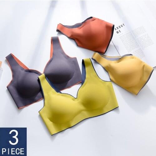 3 Pcs Latex Seamless Bra Push Up Bralette Underwear Bras For Women Cooling Gathers Shock-proof Female Intimate Comfortable Bra