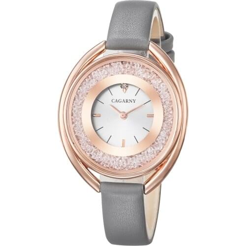 Cagarny Quartz Watch For Women Top Luxury Brand Fashion Womens Wrist Watches Female Vogue Leather Shining Crystal reloj mujer