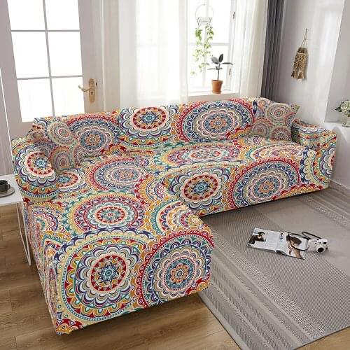 L Shape Corner Sofa Cover for Living Room Mandala Elastic Sofa Slipcover Stretch Sectional Couch Cover Chaise Lounge Funda Sofa