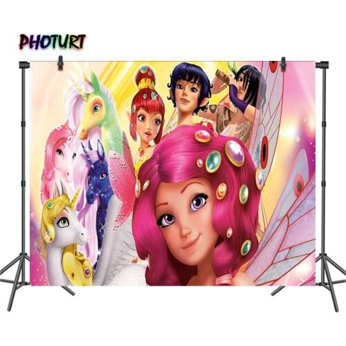PHOTURT Mia and Me Backdrop Kids Birthday Party Supply Background Pink Fairy Unicorn Polyester Vinyl Photo Banner Decorate Props