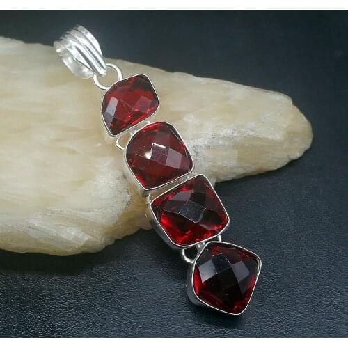 Gemstonefactory Jewelry Big Promotion 925 Silver Wedding Hot Sale Gemstone Red Garnet Women Ladies Gifts Necklace Pendant 1245