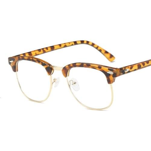 Classic Half Glasses Frame Women Brand Designer Eyewear Unisex Vintage Rivet Metal Eyeglasses Anti Blue Computer Optical