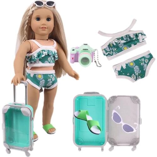 Set Of 5 Transparent Suitcases = Doll Swimsuit + Glasses + Shoes + Camera + Suitcase For 18 Inch American&43Cm Baby Born Doll