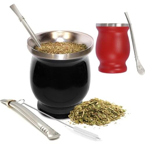 Yerba Mate Gourd Set Double-Wall Stainless Steel Mate Tea Cup and Bombilla Set Includes Yerba Mate Gourd (Cup) With One Bombilla