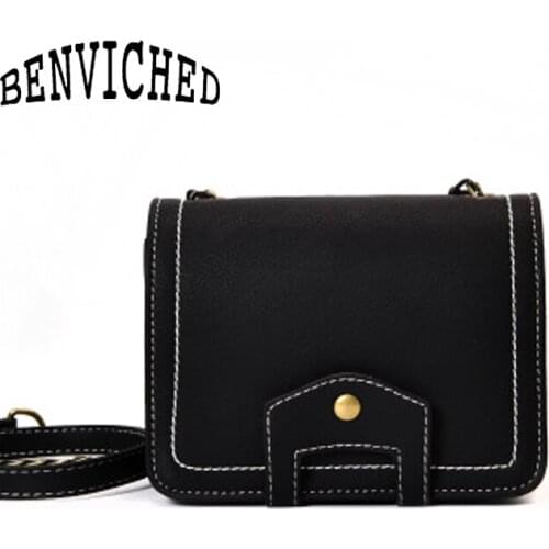 BENVICHED 2021 new fashion PU womens bag Korean version chain small square package black Inclined single shoulder bag c006