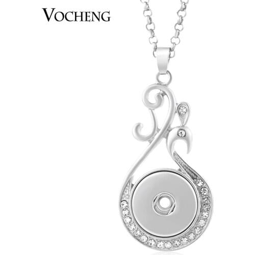 Wholesale 10pcs/lot Vocheng Snap Button Charm Pendant Necklace Inlaid Crystal Fit 18mm with Stainless Steel Chain NN-404*10