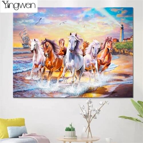 Full Square Round Diamond Painting Horse Running On Wave Diamond Embroidery Sale Animal Handicraft Rhinestone Art Decor For Home