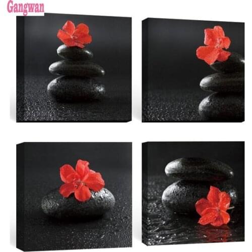 Full drill 4 Pcs set SPA Zen black Stones Flower diamond painting stitch cross mosaic diamond embroidery Bathroom Decoration art
