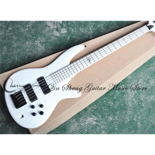 Free shipping custom 5 string guitar bass ,HH pickups,black button,neck bolt on body,white bass,active battery