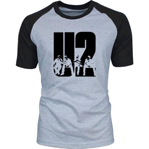Boys raglan Short sleeve T-shirt round collar Lovely U2 band printing men Casual t shirt clothing Hip Hop Rock men Loose Size