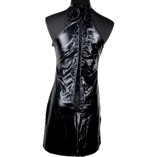 Sexy Lace up Latex Costume Faux Leather Mini Dress Vinyl PVC Sexy Latex Clothing Clubwear