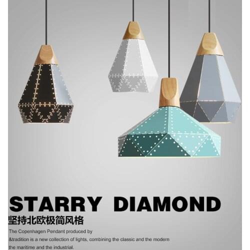 Modern Wood Pendant Lights Iron Minimalist Retro Light Colorful Restaurant Coffee Bedroom Loft Pyramid lamp Metal Cage led