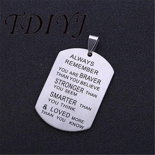 TDIYJ Alloy Always Remember You Are Braver Smarter Loved Pendant Word Necklace Vintage Jewelry For Men Women