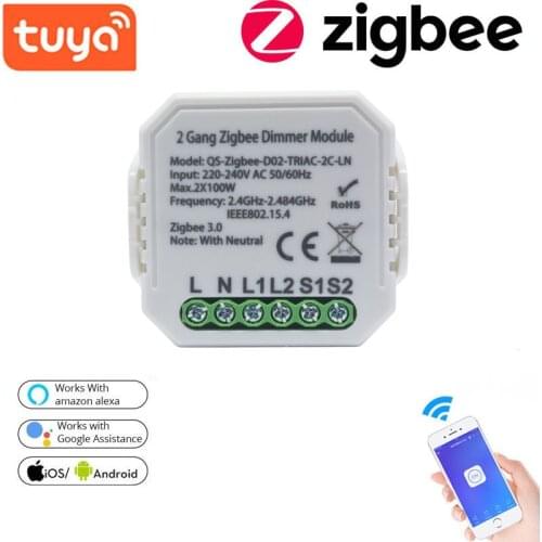 Zigbee Tuya Graffiti Smart Dimmer Switch On-off Device 1/2 Gang 220V With Neutral 2 Way Wireless Control Works With Alexa Googl