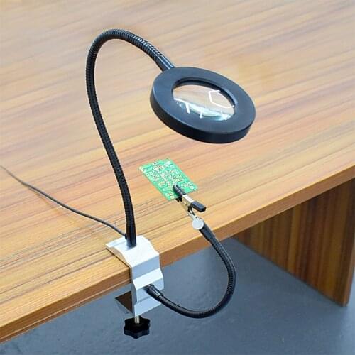 USB Soldering Station with 2pcs Flexible Arms Soldering Iron Holder Third Helping Hand Welding Tools with 3X Magnifier LED Light