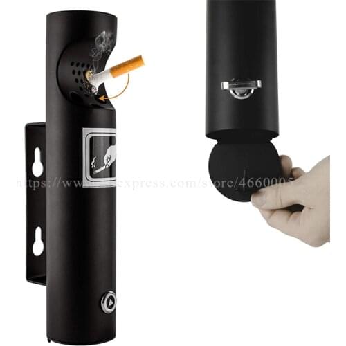 High Quality Stainless Steel Wall Mounted Ashtray Matte Black AshBin Lockable Cigarette Butt Container With Key