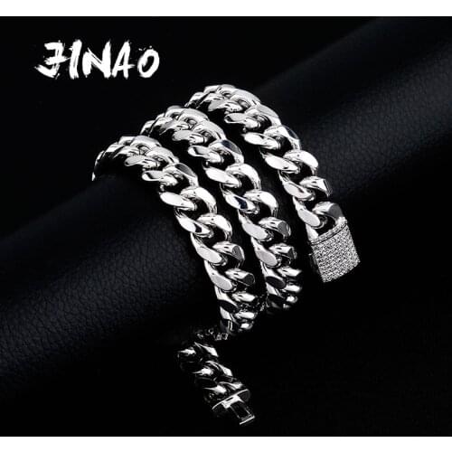JINAO 10&12MM High Quality Smooth Necklace Hip Hop Miami Iced Out Cuba Chain with Cubic Zirconia Jewelry For Gift Men and Women
