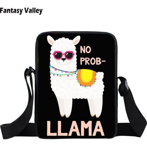 Funny llama print mini messenger bag Cute alpaca women handbag crossbody bags small shoulder bag book bag gift