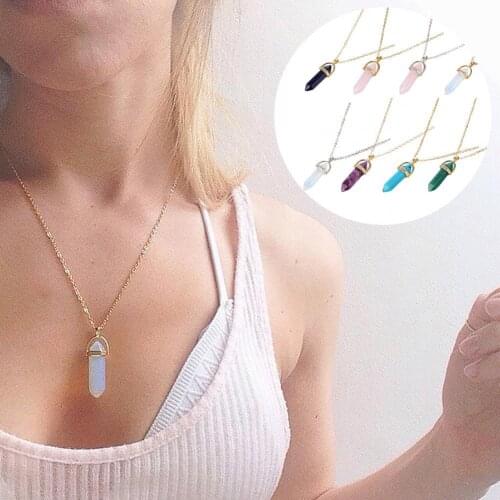 Ladies Elegant Pendant Necklace Faux Crystal Stone Decorative Metal Women Chain Necklace Jewelry Accessories Supplies