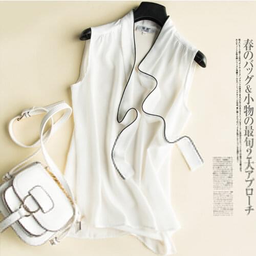 Womens Sleeveless Nature Silk Shirt Bottoming Vest Bow Tie Ribbon Coloring Loose Tops