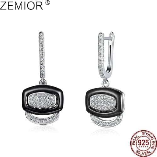 ZEMIOR Sterling Silver 925 Jewelry Geometry Lock Shape Drop Earrings Jewelry For Women Trendy 5A Cubic Zirconia Earring Best