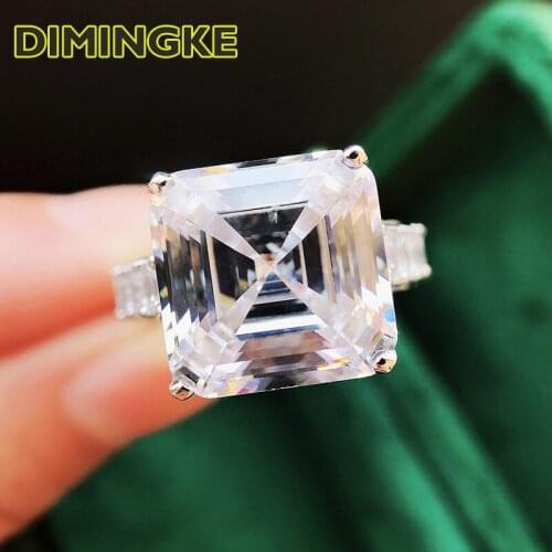 DIMINGKE Super Flash 12*12 Square High Carbon Diamond Wedding Ring 100%-S925 Sterling Silver Womens Fine Jewelry Gift