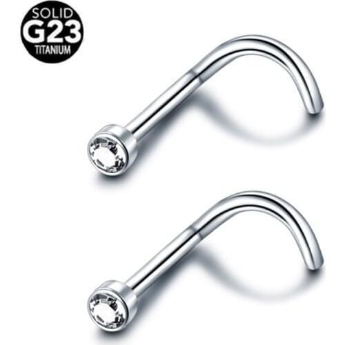 1PC ASTM F136 Titanium Nostril Nariz Piercing With Flat Gem Nose Screw Stud Nose Ring Body Piercing Jewelry