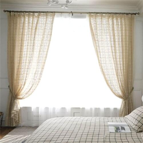 1pcs Household Retro Hollow Out Curtains Crochet Fabric French Sash Window Curtain