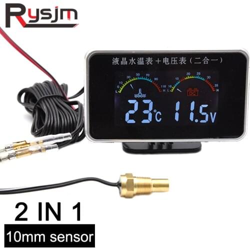 2 In 1 DC 9V-36V Universal water temp gauge + voltmeter Digital Water TEMP Tester Temperature Meter Gauge for Cars sensor 10mm