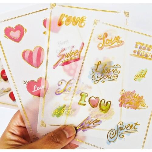 3 Sheets/Pack Love and Heart DIY Golden Bling Paper Decorative Stickers Stick Label
