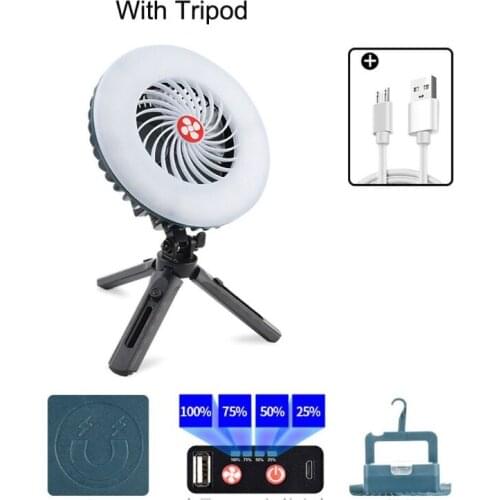 3in1 Magnetic USB Rechargeable Hanging Fan Tent LED Lamp Mobile USB Charger for Outdoor Camping Hiking Fishing Home
