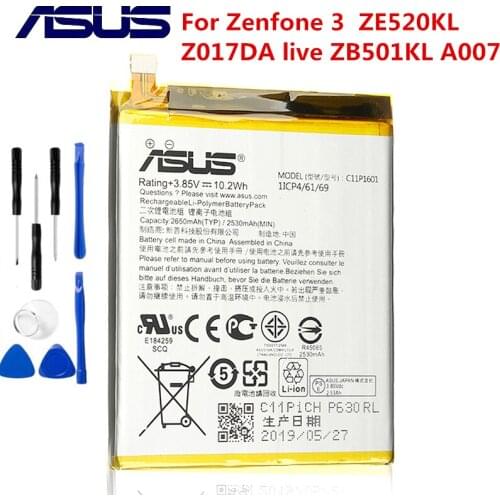ASUS 100% Original C11P1601 2650mAh New Battery For ASUS Zenfone 3 Zenfone3 ZE520KL Z017DA live ZB501KL A007+Free Tools