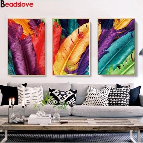 Diamond embroidery Art abstraction Birds Feathers 3 pieces diamond Painting cross stitch mosaic rhinestone Wall Art Home Decor