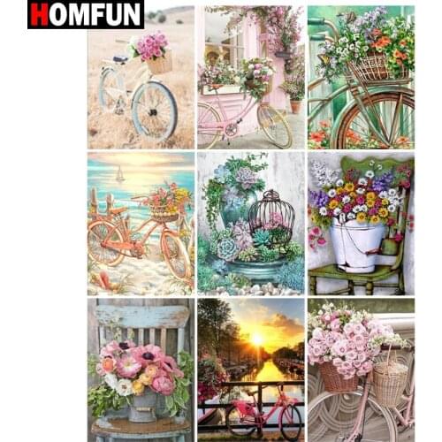 HOMFUN Diamond Painting Full Square/Round Diamond "Flower bicycle" Pattern Embroidery Cross Stitch 5D Rhinestone Painting