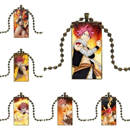 Anime Manga Dragon Fairy Tail Logo Conception Glass Pendant Necklace Handmade Half Pendant Rectangle Necklace