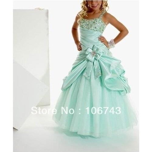 Free shipping 2016 Girl Kids Pageant Dress Dance Party Princess Ball Gown vestidos beading handmade bow long Flower Girl Dresses
