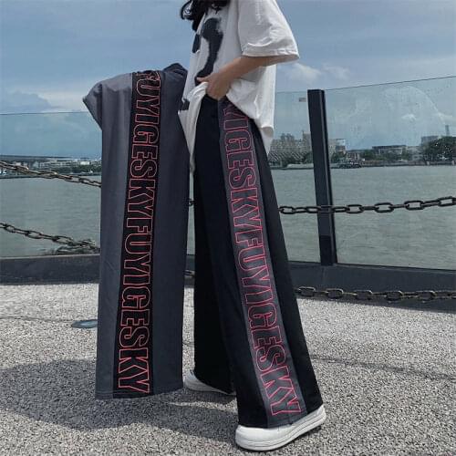 HOUZHOU Black Vintage Casual Wide Leg Pants Harajuku Vintage High Waist Loose Trousers Women Hippie Korean Sweatpants Streetwear