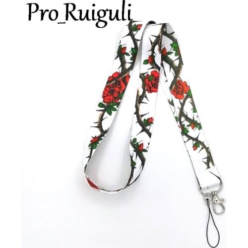30pcs Rose blossoms trunk flowers vintage cartoon funny Neck Strap Lanyards ID badge card holder keychain Mobile Phone Strap