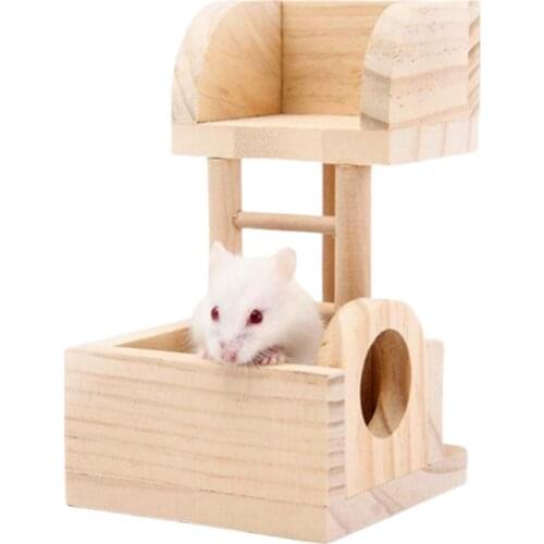 Wooden Two-storey Villa Climbing Ladder Hamster Guinea Pig Toy Pet Cage Decor Log Yellow Hamster Entertainment Interactive Nest
