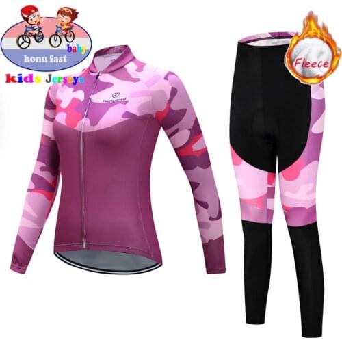 2021 Children Winter Thermal Fleece Cycling Clothing Girl Long Sleeve MTB Ropa Ciclismo Bike Clothes Kids Cycling Jerseys Set