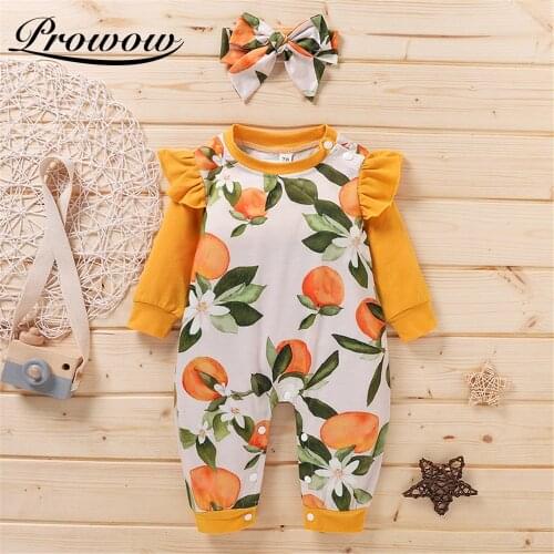 Prowow 0-12M Baby Girls Overalls Peach Newborn Jumpsuits For Kids Infants Baby Clothes Flying Sleeve Childrens Clothing Girls