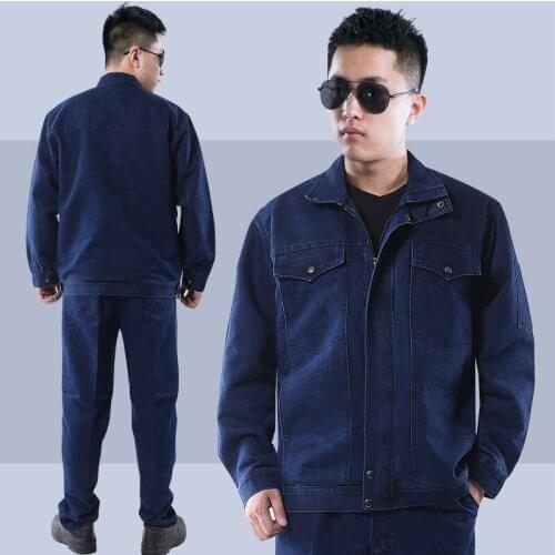 Denim Welding Suit Men Worker Uniforms Autumn Winter Wear-resistant Anti-scald Sparking Mechanical Auto Repair Worker Coveralls