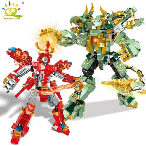 HUIQIBAO City Armor Warrior Robot Building Blocks with Ninja Figures Military Mecha Weapon Bricks Construction Toys For Children