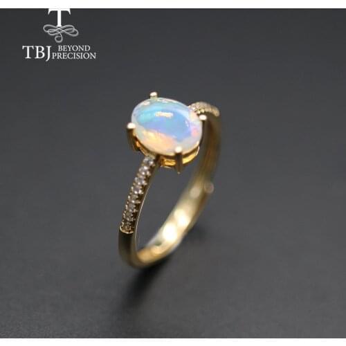 Simple Opal women Ring Natural Ethiopia oval 6*8mm 1carat gemstone 925 Sterling silver yellow gold fine jewelry tbj promotion
