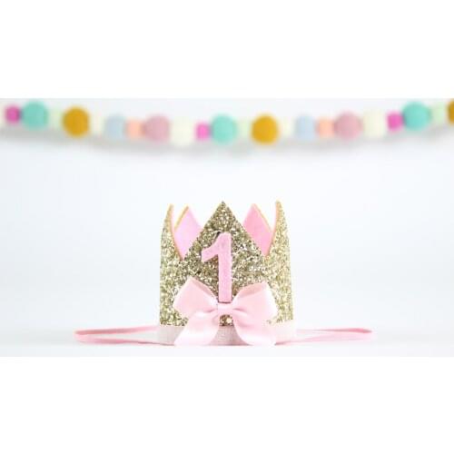 First Birthday Crown 1st Cake Glitter Bow Crown Girl First Birthday Party Crown Princess Crown One Year Old Glitter Hat Gold