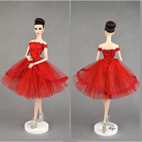 Red Lace Dress for Barbie Doll Clothes Short Ballet Dresses Tutu Dress Princess Party Gown Vestidoes 1/6 BJD Dolls Accessories