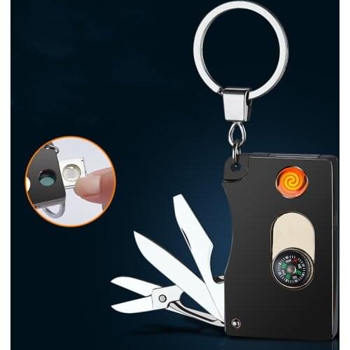 Multi-Function Tool Car Key Rechargeable Lighter Creative Keychain Cigarette Lighter Cigarette Accessories