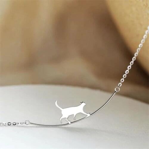 Fashion Cat Simple Personality 925 Sterling Silver Jewelry Cute Animal Walking Cat Clavicle Chain Necklaces dz245